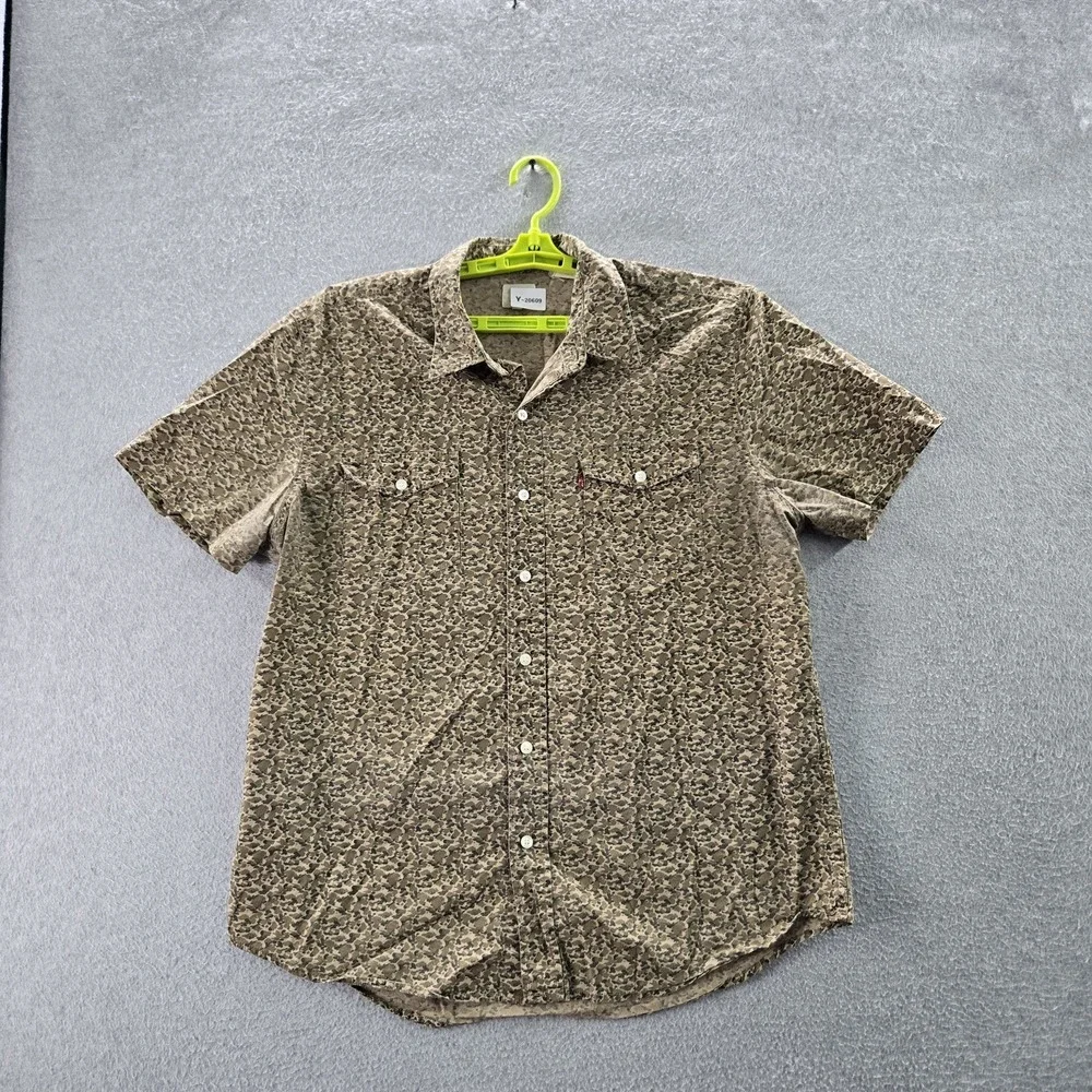 Levi's Men Button Up Shirt‎ XL Tan Camouflage Short Sleeve